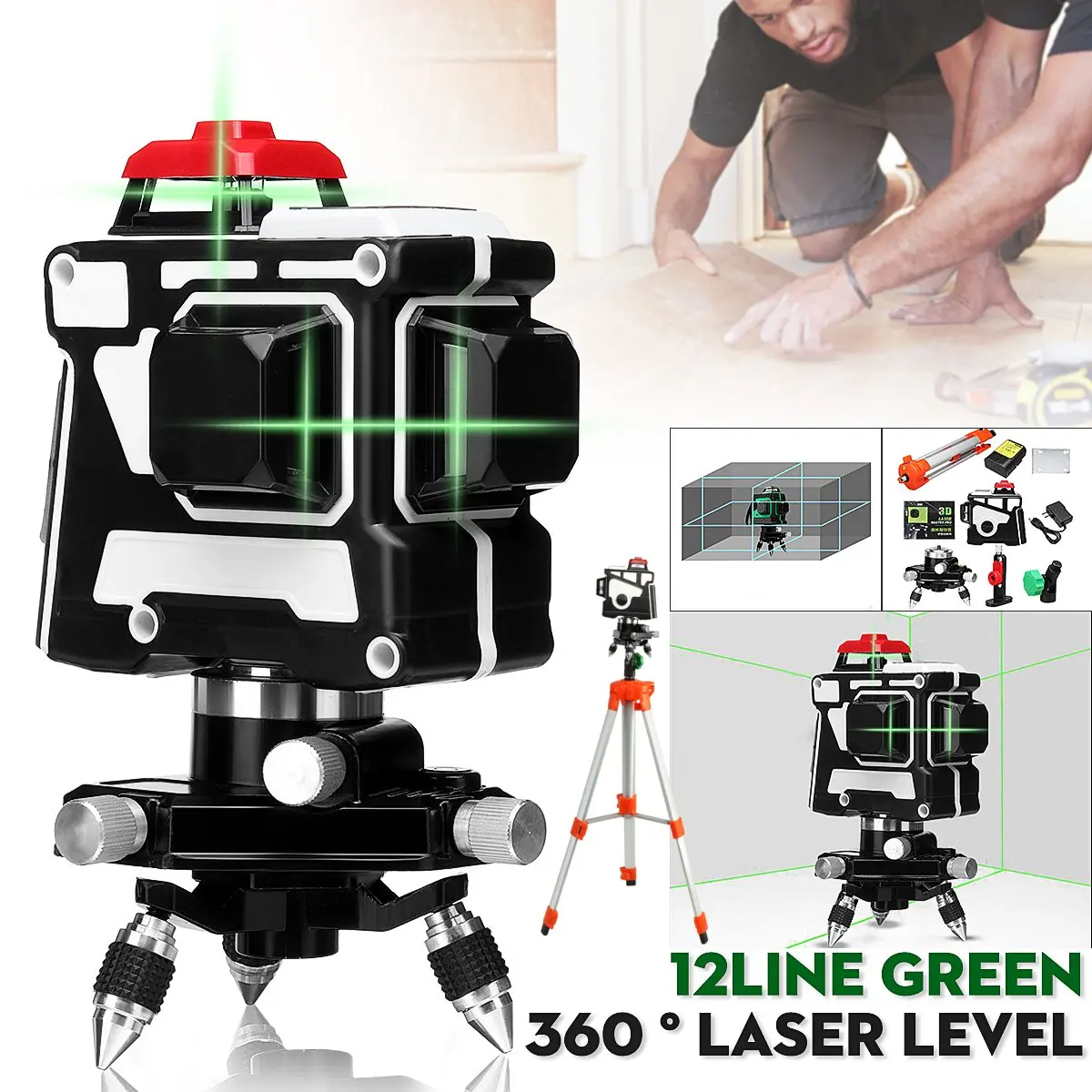 

12Lines Green Laser Level 360 Horizontal And Vertical Cross Powerful green Laser Beam Wall Mounts IP54 With Laser Level Tripod