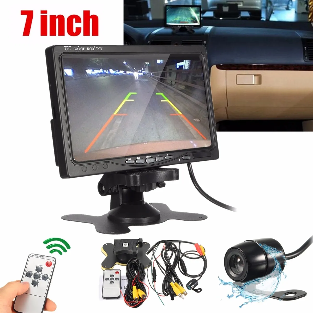 

HD 7 Inch LCD Color Display Screen Car Rear View DVD VCR Monitor With Car Rear View Camera + Remote