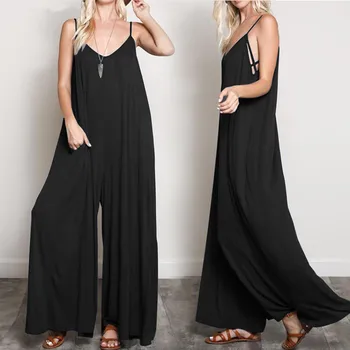 

Women Spaghetti Strap Sleeveless Summer Jumpsuits Sexy V Neck Casual Jumpsuits Plus Size Wide Leg Long Rompers