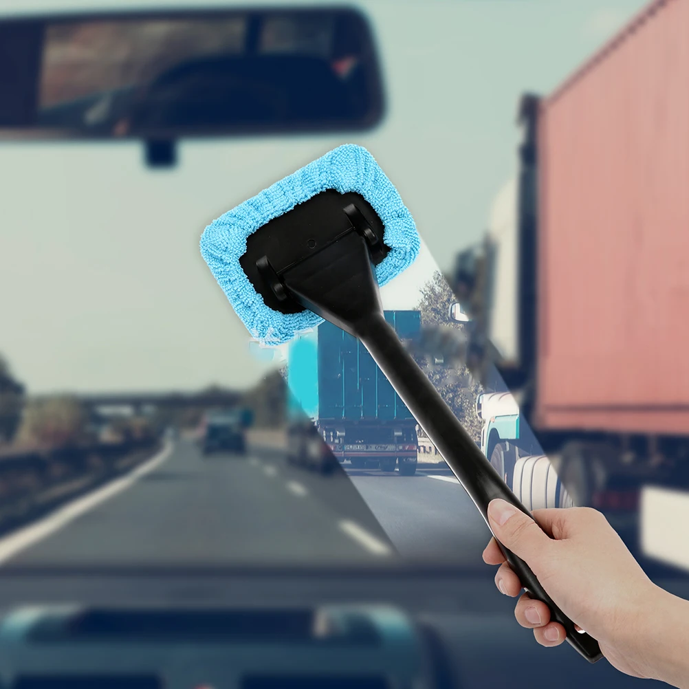 

Blue Washable Shine Handy Microfiber Long Handle Car Wash Brush Auto Window Clean Car Window Windshield Cloth Clean Tools