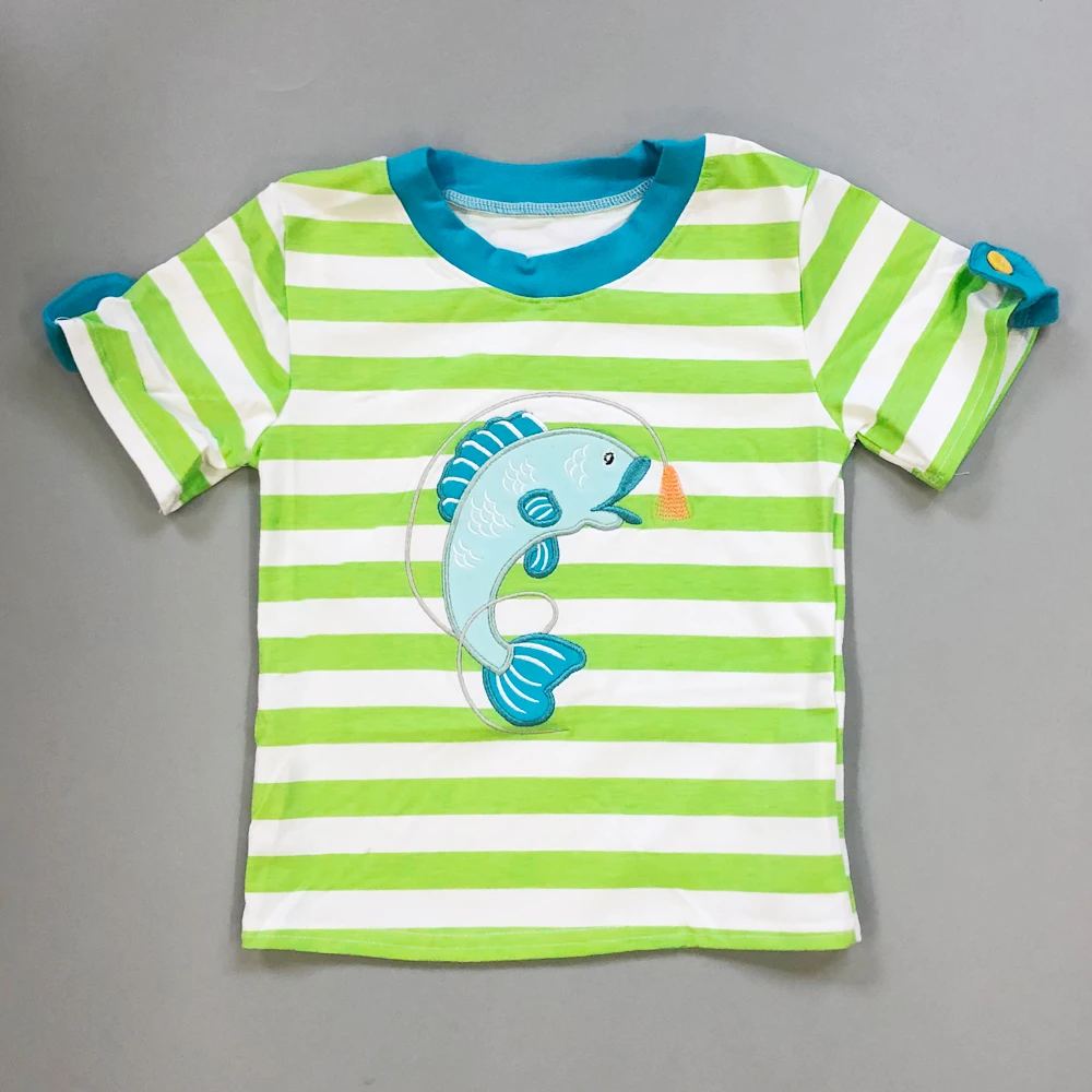 Baby Shirt Baby Boy Clothes Kids Outfits Persnickety Boys Shorts Sleeve Fish Pattern Embroidery Green T-shirt Baby Top T Shirt