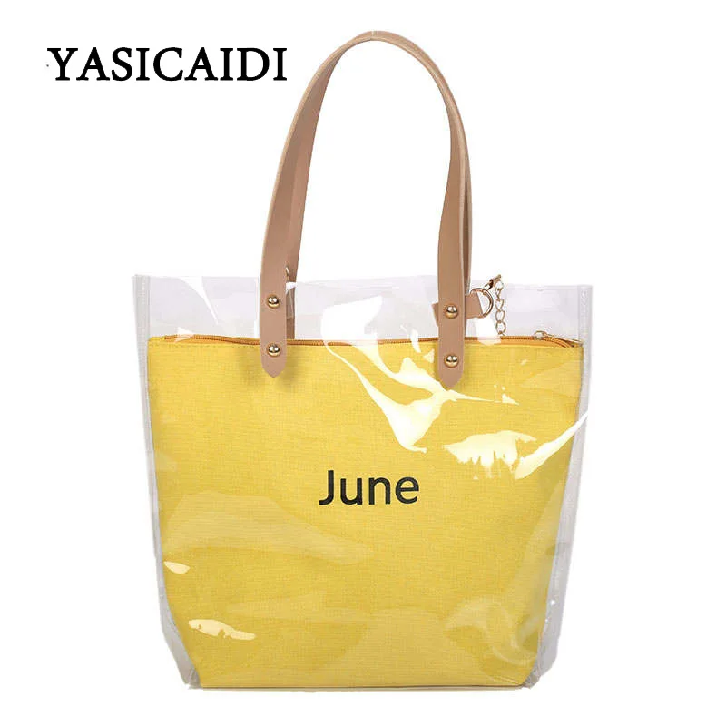 

YASICAIDI Girls Handbags Letter PVC Two-piece Set Multi-function Large-capacity Trend Fashion Cool Summer Shopping Shoulder Bag