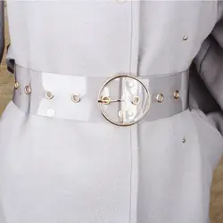 2019 Повседневное прозрачный ПВХ Ремни для Для женщин позолоченный металл квадратный круглая пряжка корсетные ремни летнее платье широкий