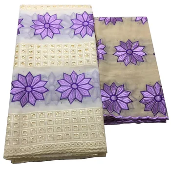 

African Swiss Lace 5 yards and Scarf Fabric 2 Yards High Quality African Dress Fabric Apricot Purple Nigerian Cotton lace fabric