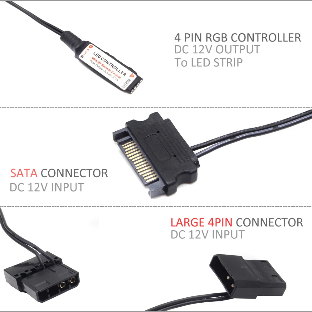 DC12V SATA RGB контроллер мини RF17 кнопок пульта дистанционного управления, Беспроводной большого размера с 4 Pin RGB контроллер для ПК компьютер чехол 5050 Светодиодные ленты освещения