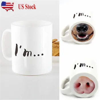 

Creative US Novelty Ceramic Piggy Dog Nose Coffee Tea Cup Beverage Water Holder Tea Mug