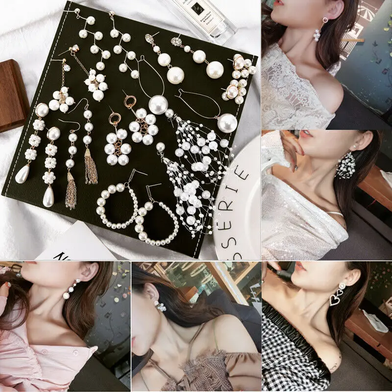 

2019 1Pairs Pearl Dangle Earring Lady Elegant Ear Stud Pearl Long Tassel Statement Dangle Drop Earring Jewelry