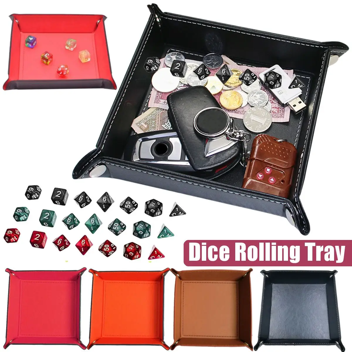 

1Pc PU Leather Folding Square Dice Tray Dice Plate Box Board For RPG DnD Games Bar Club Dice Storage Tray Square High Quality
