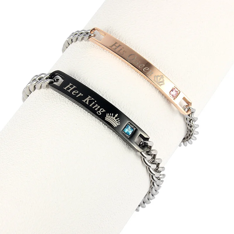 His Queen Her King Couple Bracelets Stain Steel Crystal Charm Bangle For Women Men Fashion Jewelry Birthday Gift His Queen Her King Couple Bracelets Stain Steel Crystal Charm Bangle For Women Men Fashion Jewelry Birthday Gift