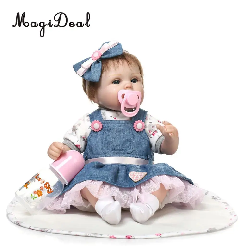 

Realistic Reborn Infant American Newborn Baby Girl Doll With Magnet Pacifier Milk Bottle Baby Blanket 17inch