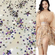 1 ярд блестящая Звезда цветы блестки кружевная ткань тюль, сетчатый материал для вечерние платья Одежда DIY Аксессуары 91 см* 130 см