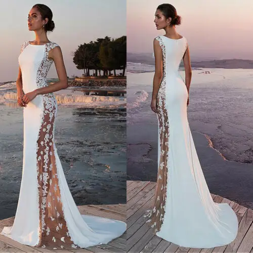 Mujeres encaje sin mangas Sexy largo vestido de fiesta de noche Bodycon Prom Gown elegante Formal vestido blanco Mujeres encaje sin mangas Sexy largo vestido de fiesta de noche Bodycon Prom Gown elegante Formal vestido blanco