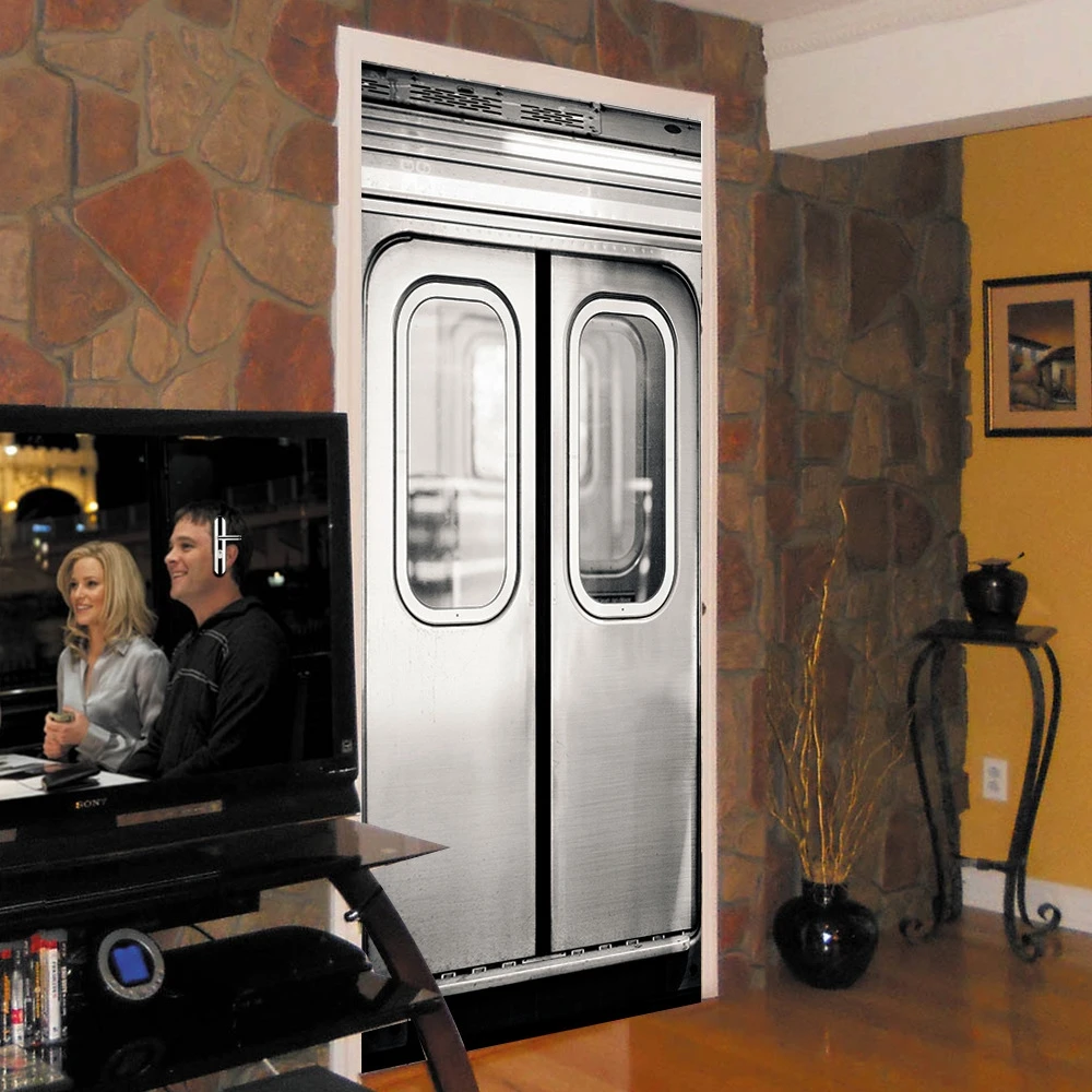 

2PCS/set Imitative Subway Door Sticker Removable PVC Vinyl Wallpaper Decals DIY 3D Wall Mural Poster for Door Decoration