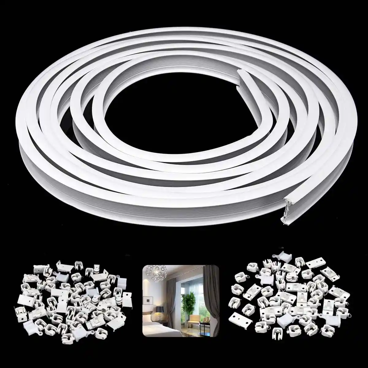 Top Side Clamping 4m Curtain Track Rail Flexible Ceiling