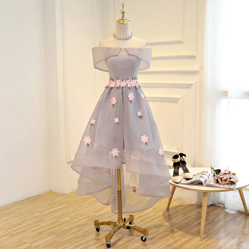 

In Stock Boat Neck Plus Size Party Short Sleeve Dress For Graduation Tulle With Beading Flowers Asymmetrical Vestidos De Bail