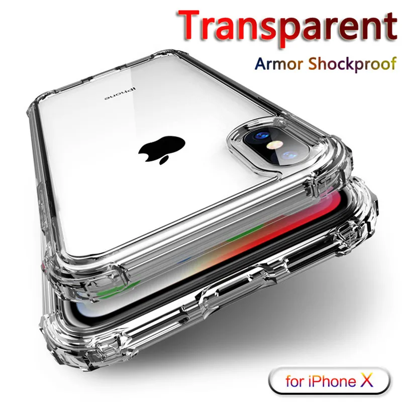 

USLION Shockproof Clear Soft Phone Case For iPhone XS XR Xs Max X 8 7 6 6S Plus TPU Silicone Protection Transparent Cover Cases