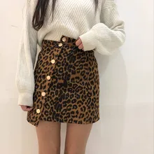 Women Leopard Skirt Front Single Breasted A-Line Empire Waist Sexy Irregular Above Knee Mini Length 2019 Fashion single breasted split front calico print skirt