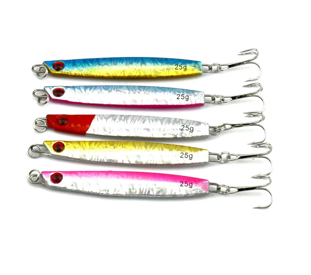 5Pcs Metal Lead Baits Lead Fishing Lures 8CM 25G 6 Treble