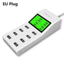 2018 8-Porta USB Adaptador de Carregador De Parede do Desktop Display LED Inteligente de Carregamento Plugue DA UE