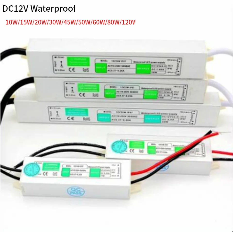 10 Вт 15 Вт 30 Вт 60 Вт 80 Вт 100 Вт 120 Вт AC110V 220 В к DC 12 В 24 В адаптер питания IP67 водонепроницаемый трансформатор драйвера для светодиодной ленты