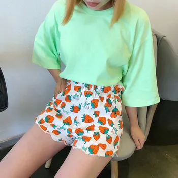

2019 Summer Women Strawberry Print Shorts Fashion Denim Shorts Casual Sexy High Waist Jean Shorts