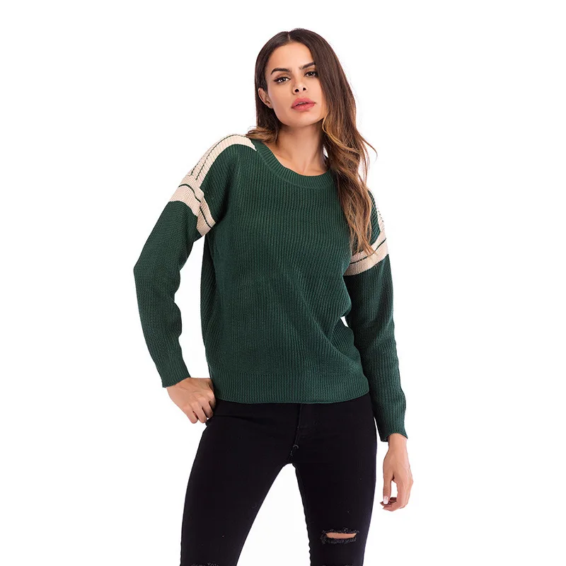 

SARSALLYA Autumn And Winter New Pattern Suit-dress Spelling Color Long Sleeve Knitting Unlined Garment Easy Pullover Round Neck