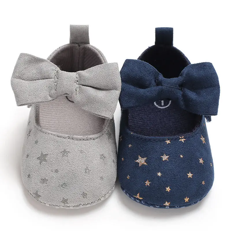 

Newborn Baby Girl Flower Sneakers Toddler Cotton Bow Casual Shoes Infant Little Girls Princess Sequin Stars Leather Shoes 0-18M
