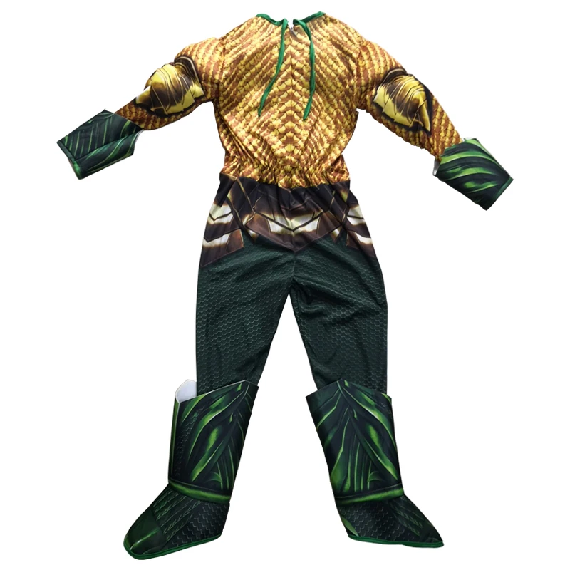 Baratos Nuevo disfraz de Aquaman niños oro Aquaman disfraz de músculo para niños superhéroe trajes para niños traje de Halloween para los niños