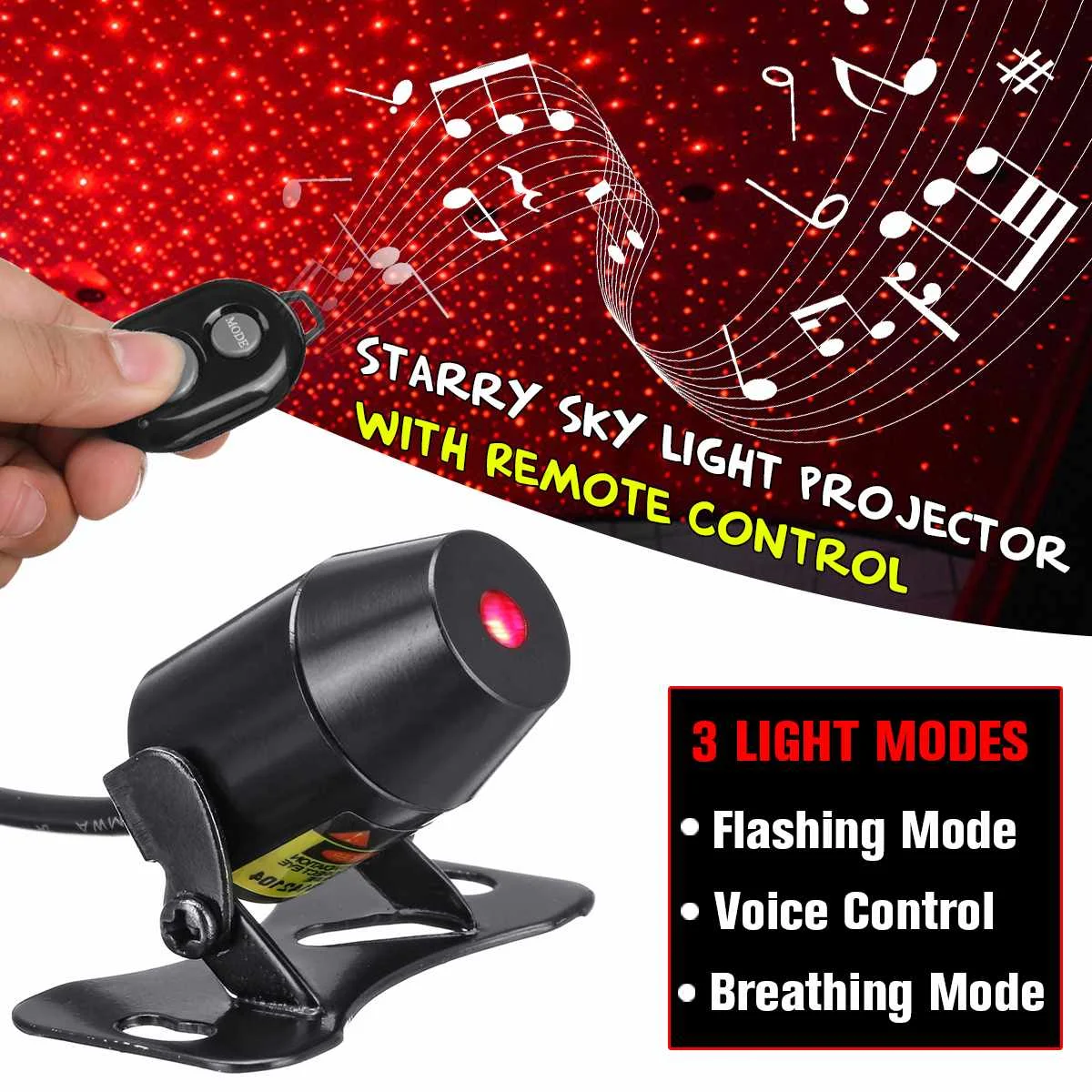 

USB LED Car Atmosphere Light Starry Sky Armrest Box Red Lamp Projector with Remote Control DJ Music Sound Decorative Lamp