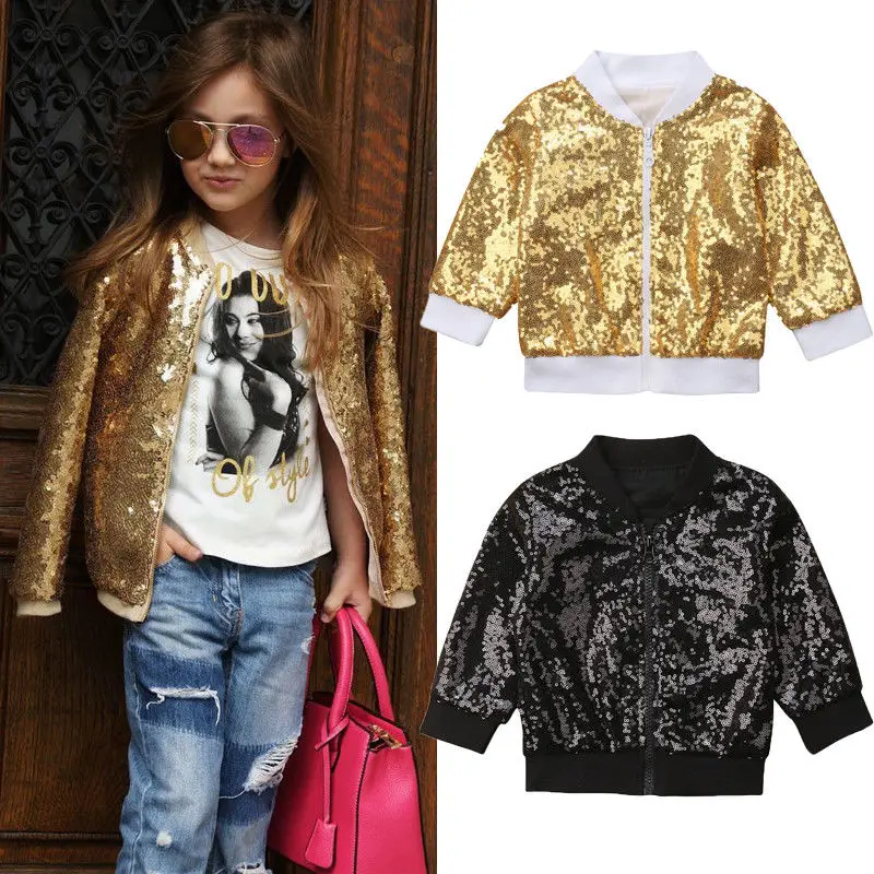 

2018 Newly Autumn Fashion Toddler Kids Baby Girls Sequined Jacket Coat Long Sleeve Zipper Slim Clothes 2 Colors Outfit 6M-5Y