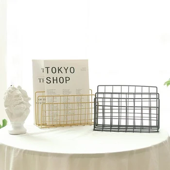 

Magazine Holder Grid 3 Compartments Bookshelf Wrought Iron Letter Storage Rack Tray Holder New Office Desk organizer File Tray