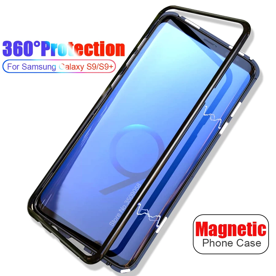 

sansung s9 cover Metal Bumper Case for Samsung Galaxy S9 plus Magnetic Adsorption Tempered Glass for Samsung S9plus S 9 Coque