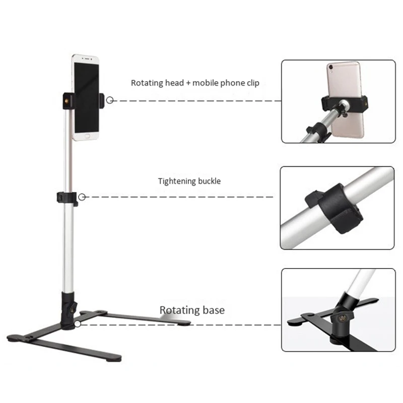  Photography Adjustable Table Top Stand Set Mini Monopod+Phone Clip Fill-In Light Bluetooth Control