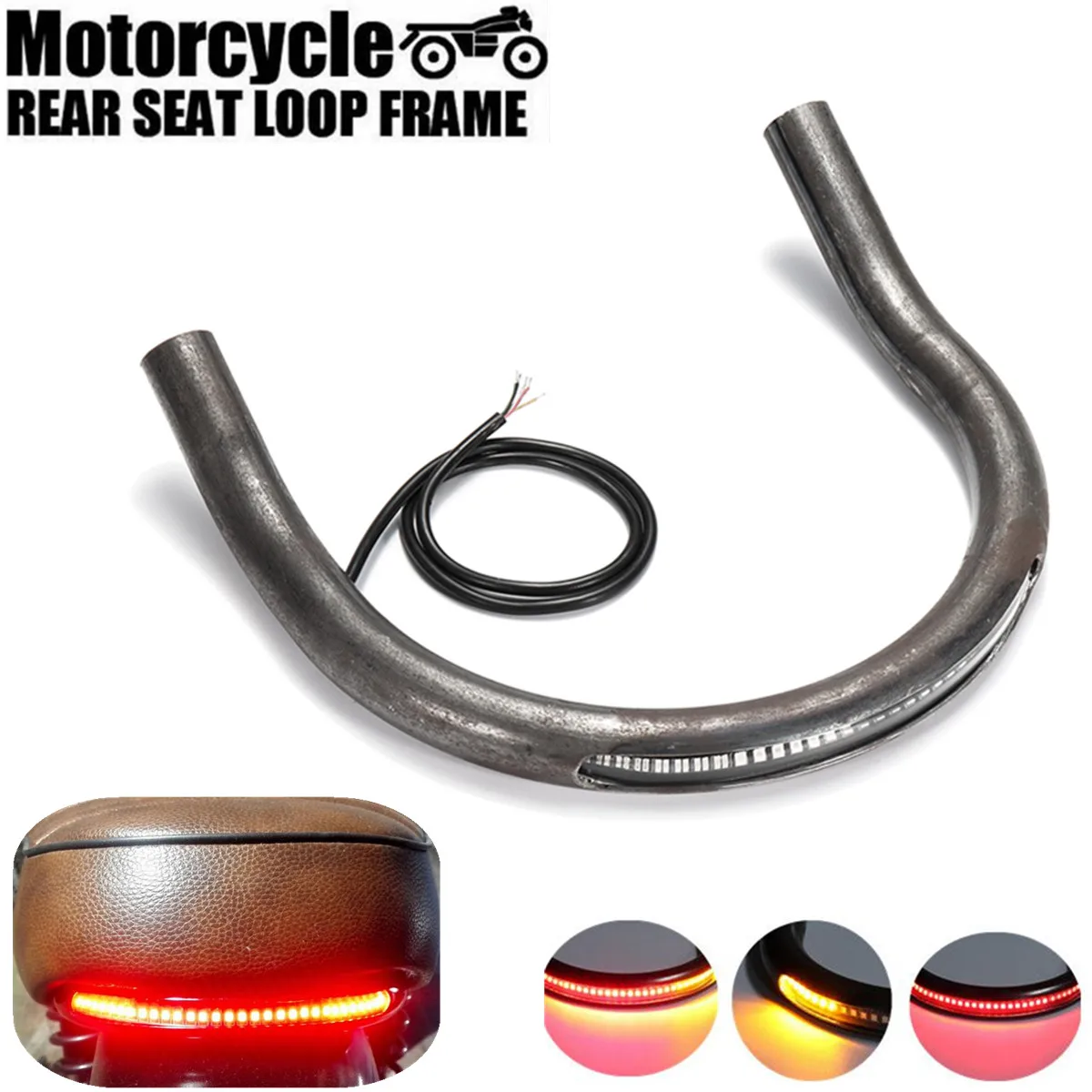 

Universal 227mm Motorcycle Racer Frame Hoop Tracker End Upswept Seat Loop LED Turn Signal Brake Lights