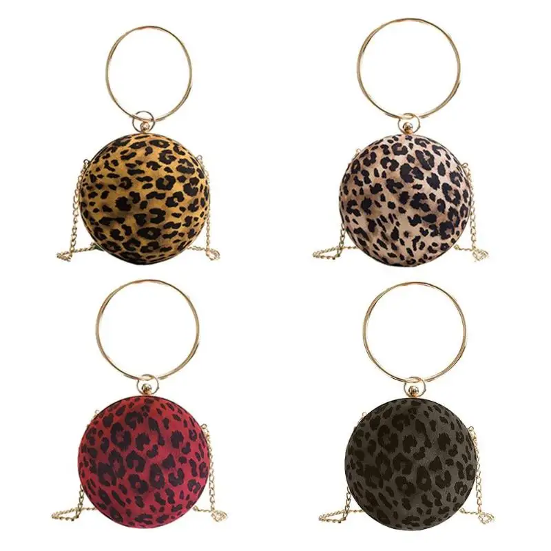 

Women Circle Handbag Round Chain Crossbody Bag Casual Leopard Shoulder Bags