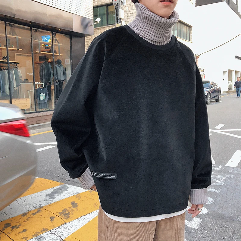

Spring Men's High Collar Thicken Velvet Loose Coats Hoodies Cotton Casual Sweatshirts Keep Warm 4 Color Pullover Size M-2XL
