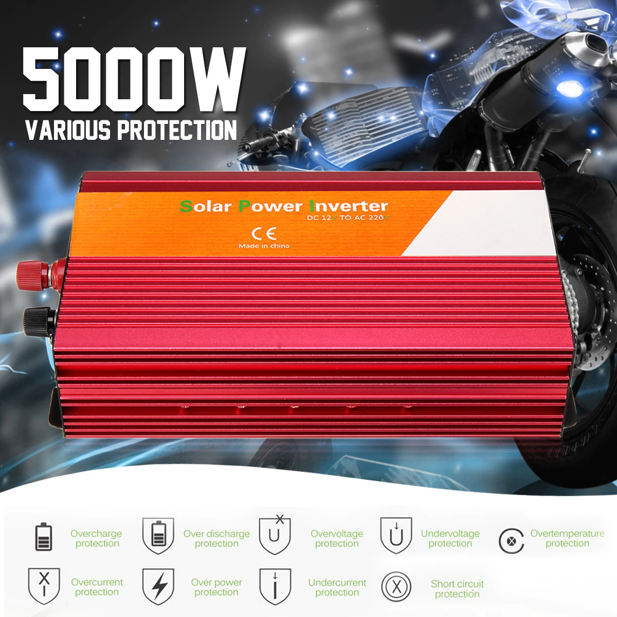 

Red PEAK 5000W 12/24V To 220/110V Car Inverter Modified Sine Wave Converter + Fuse Piece Sturdy and Durable Voltage Transformer