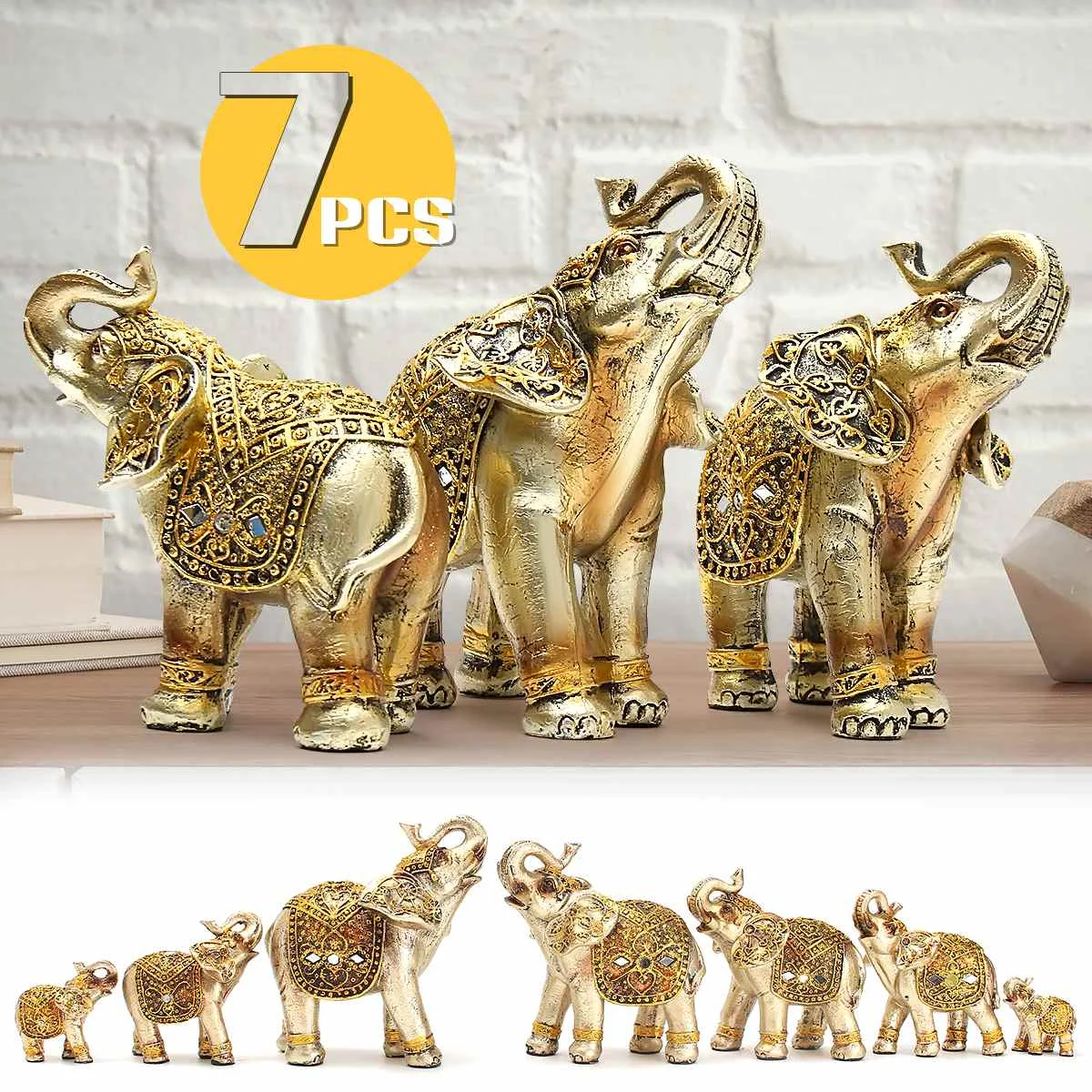 

Mini Set Gold Buddha Elephant Statue Ornament Figurine Ornaments Resin Crafts For Fortune Wealth Home Office Decor Lucky Gifts