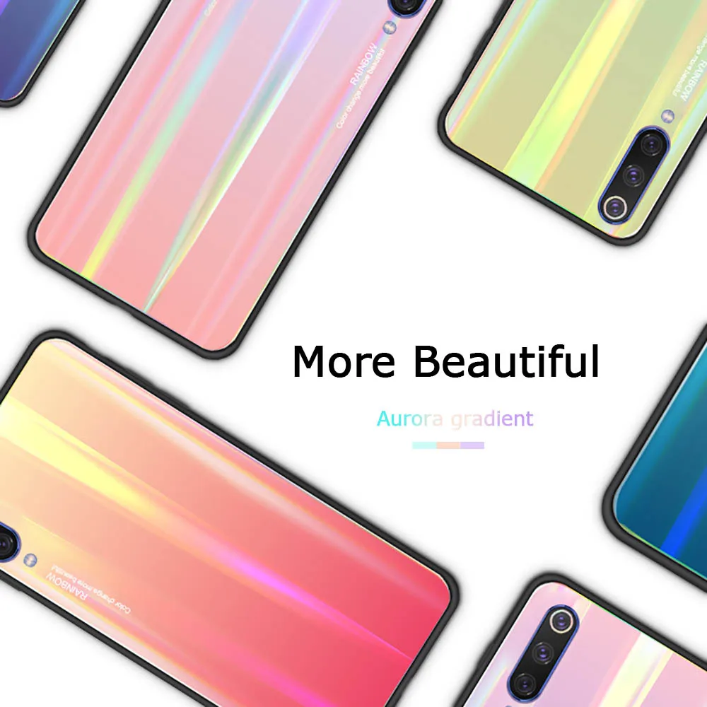 Phone Case for Xiaomi mi 9 8 se Mix 3 2 6 P30 Pro Fundas for Huawei Mate20 lite P20 Laser Tempered Glass Gradient Colorful Cover