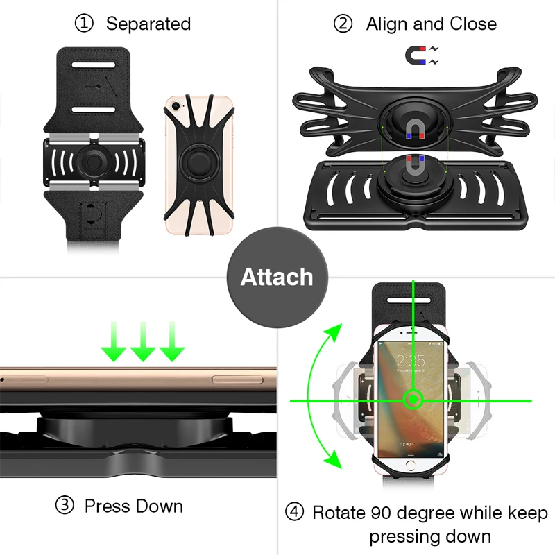 IKinHo Detachable 360 Degrees Rotatable Sports Armband for 4-6.5 inch phone for HUAWEI/Nokia/iPhone/Samsung/Google