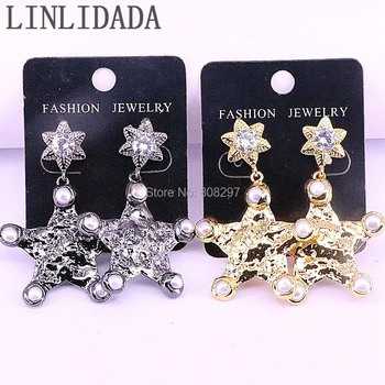 

New Arrival 5Pair Metal Star with Natural Pearl For Women Dangle Earring Fashion