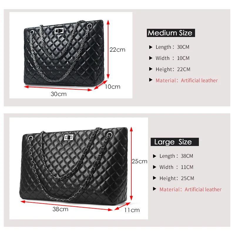 2018 Luxury Brand Women Plaid Bag Large Tote Bag Female Handbags Designer Black Leather Big Crossbody Chain Messenger Bag Ladies