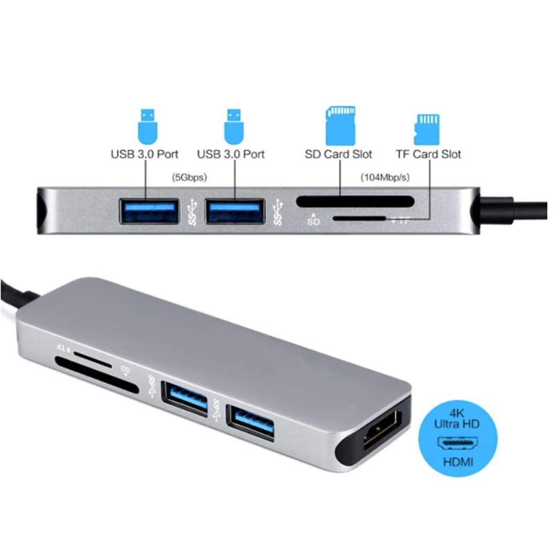 Trumsoon Type-C Thunderbolt to HDMI USB3.0 HUB Adapter SD TF Card Reader for MacBook Samsung Huawei Trumsoon Type-C Thunderbolt to HDMI USB3.0 HUB Adapter SD TF Card Reader for MacBook Samsung Huawei