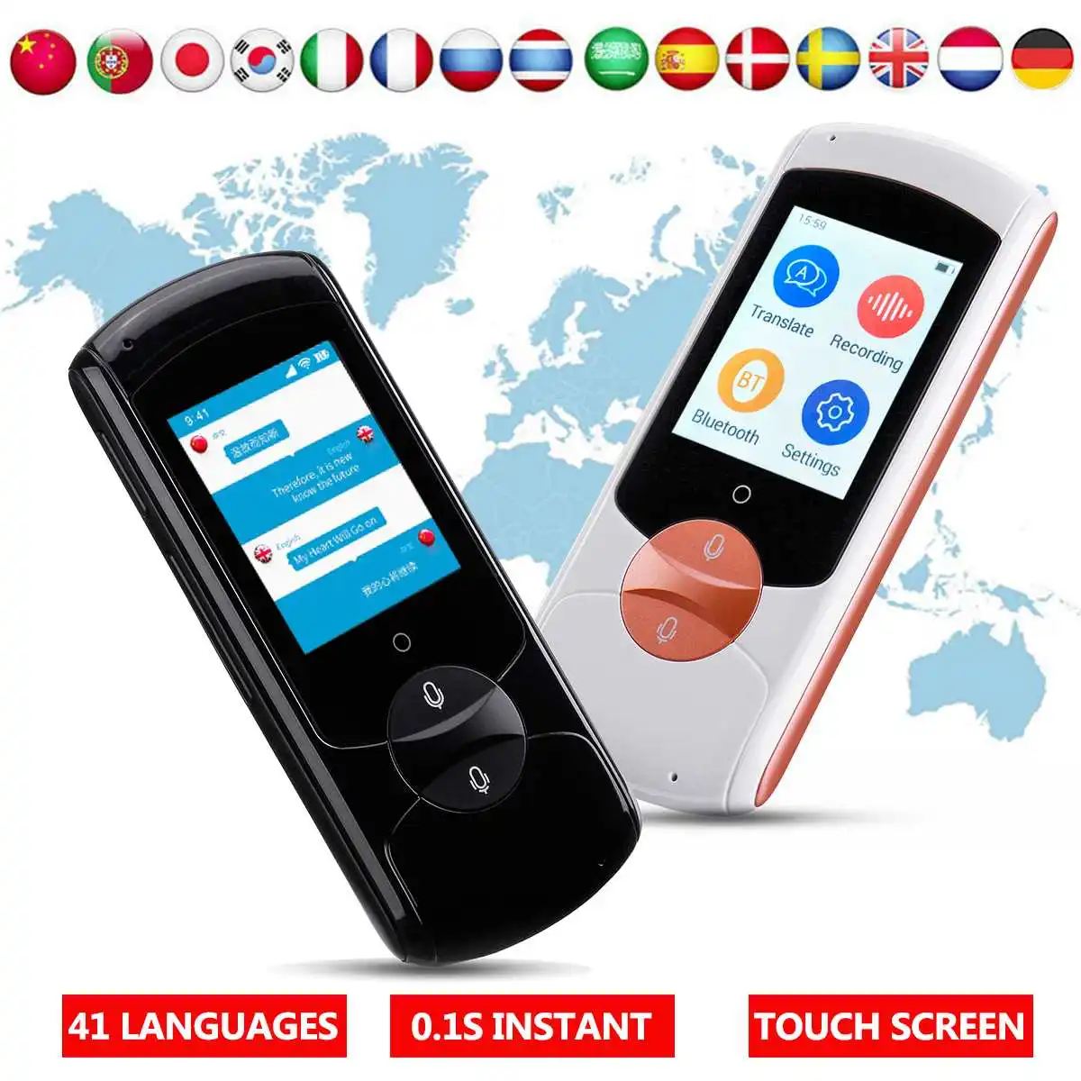 

2.0inch Instant Voice Traductor 41 Languages Portable Smart Voice Translator Real Time WiFi Touching Screen Learn Travel Meeting