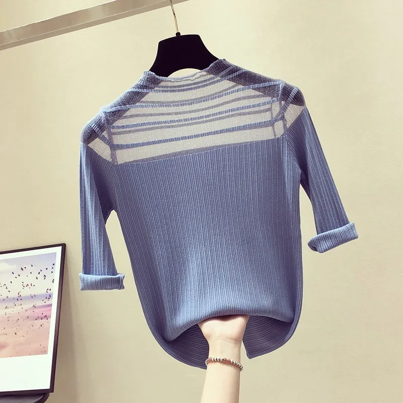 

Spring Summer Women Pullovers Sweater Knitted Elasticity Casual Jumper Fashion Slim Mesh Hollow Out Female Sweaters