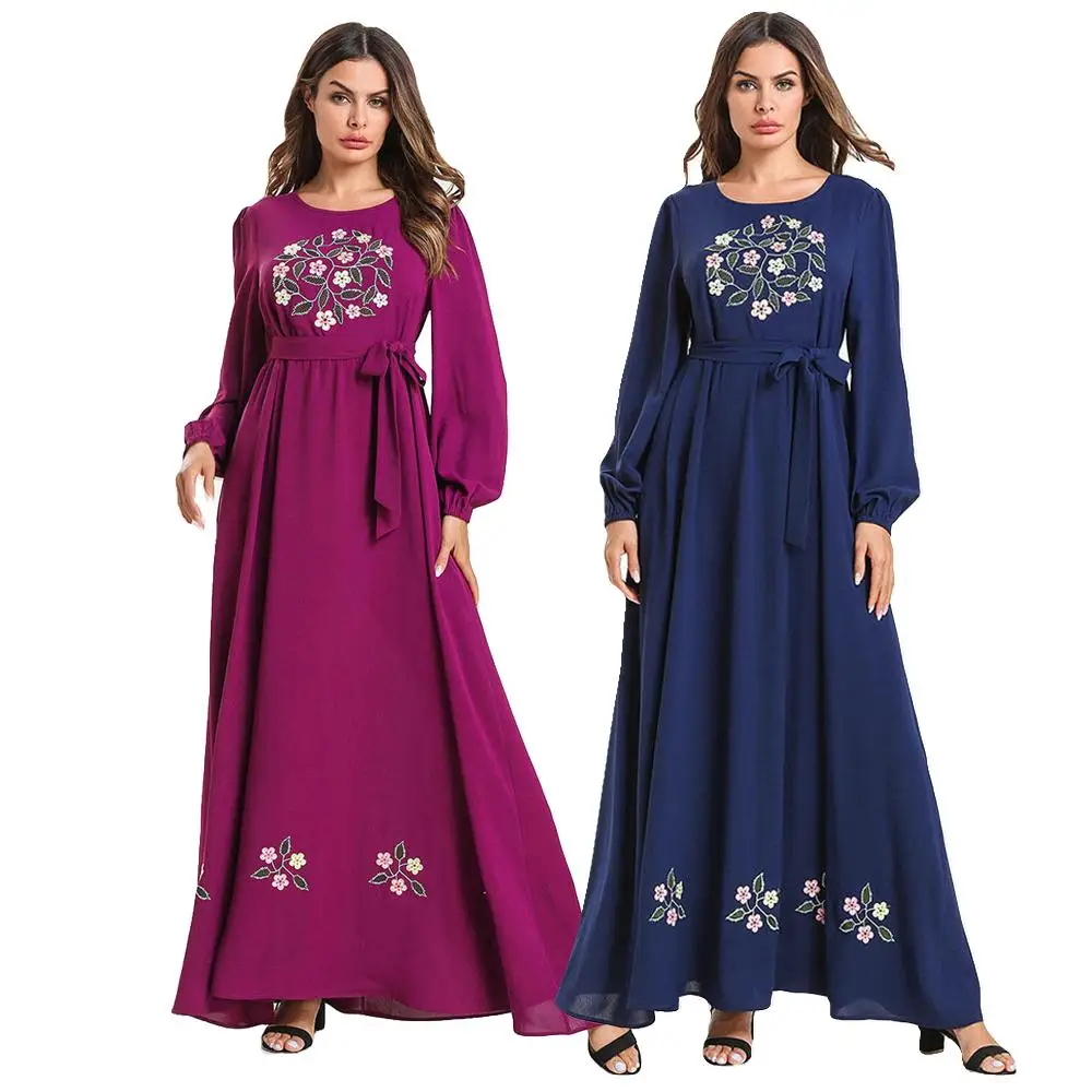 Женское Цветочная вышивка Абая, для мусульман Длинное Макси платье арабский джилбаб Дубай Кафтан свободные платья ислам одежда Рамадан с