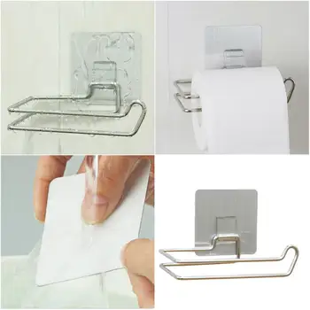 

Paper Towel Holder Repeatedly Washable Reusable Punching-free Stainless Steel Tissue Holder Without Residue Adhesive Paper Rack