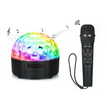 

USB Colorful LED Ball Light LED BT Speaker Light Remote Control Music Player + FM Radio + Rotating Ball Light With Microphone