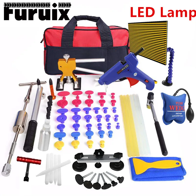 

FURUIX PDR Tools Kit Paintless Dent Repair Dent Removal Car Tools Repair Dent Puller LED Lamp Reflector Board Hand Tool Set 8