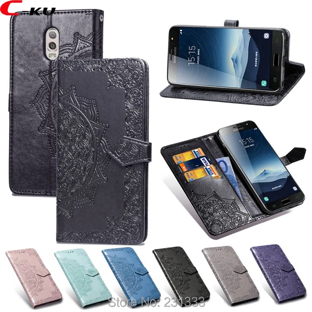 Чехол с ку для Samsung Galaxy C8 A6 J3 2017 J5 J7 S6 EDGE S7 кожаный чехол кошелек цветком мандалы